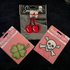 Patches - (3) heart shaped green four leaf clover, cherries with a bow a…